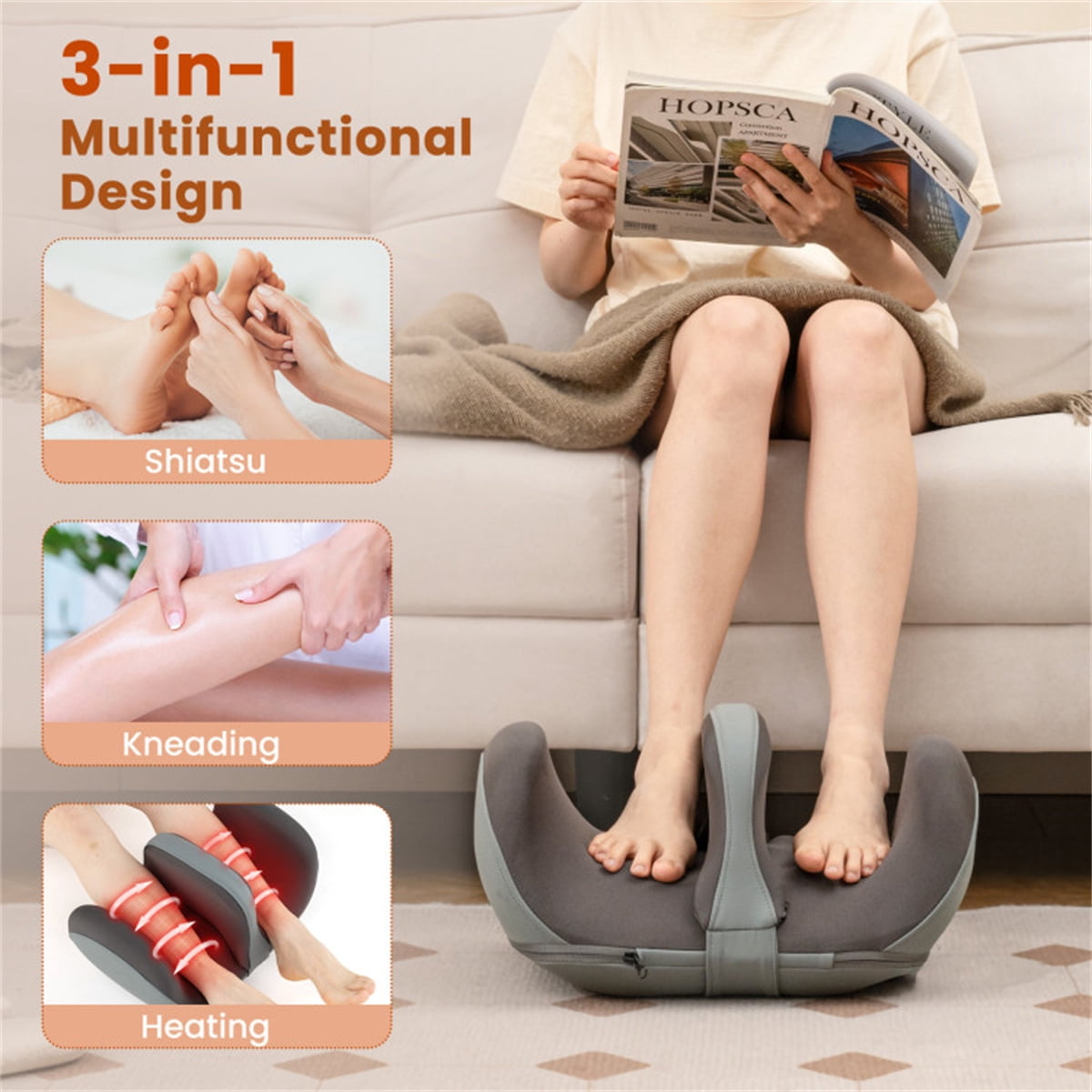 Shiatsu Foot Massager with Heat and Vibration, Electric Foot Massager, Foot and Calf Massager for Pain Relief, Circulation and Muscle Relaxation, Remote Control, Grey