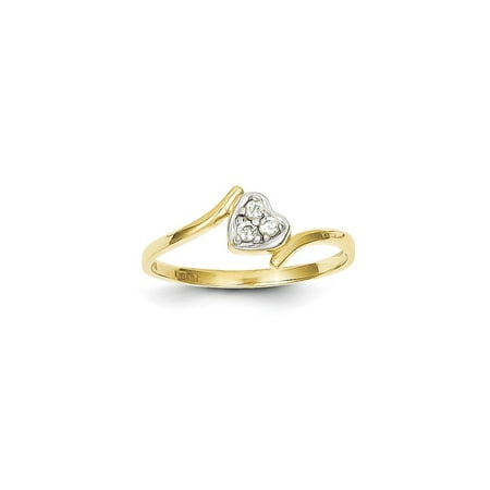 Solid 10k Yellow and White Gold Two Tone CZ Cubic Zirconia Heart Ring (1mm) - Size 4