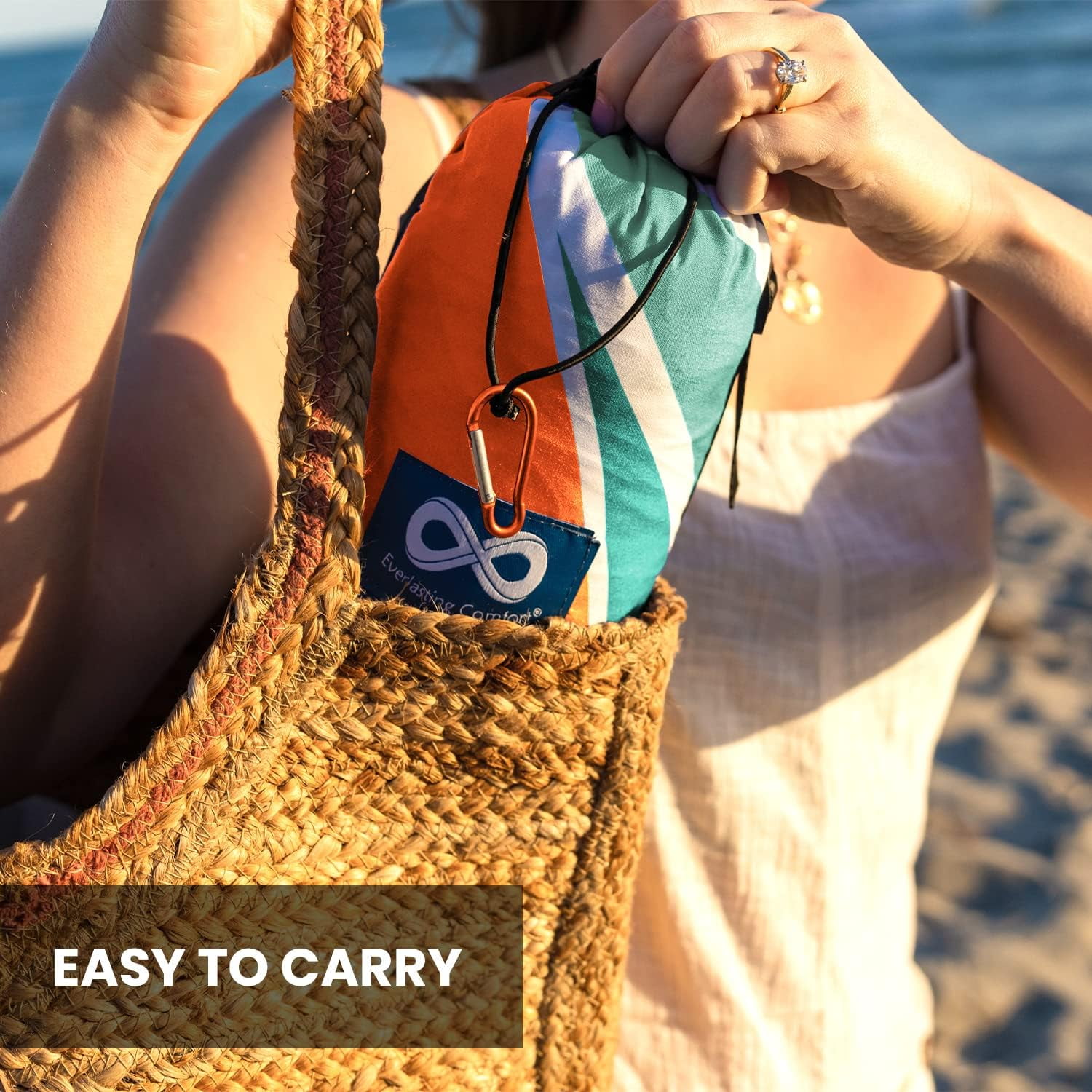 Everlasting Comfort Oversized 4-Person Beach Blanket – Large Outdoor Sandproof Mat, Tulum Orange, Portable with Carry Bag