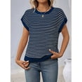 thumbnail image 6 of Women's Striped Vest Pullover Round Neck Cap Sleeve Summer Casual Wear Blue M, 6 of 9