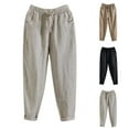 thumbnail image 4 of WCMZJ Women's Linen Cropped Pants Tapered Ankle Cotton Tapered Cropped Trousers Summer Elastic Waist Plus Size Loose Fit Pants, 4 of 4