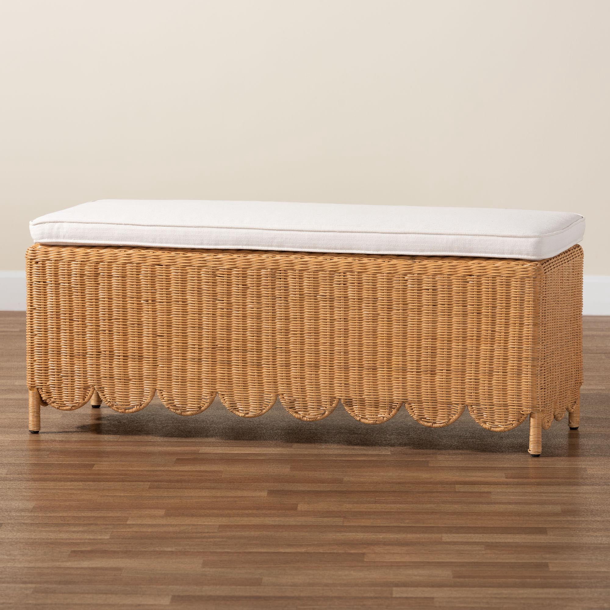 bali & pari Teresa Boho Ottoman Bench, Rectangle, Light Honey