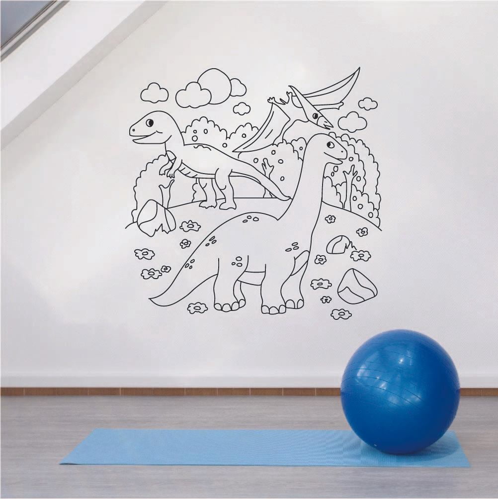 Dinosaurs Scene Dino Dinosaur Trex T-Rex Wall Sticker Art Decal for Girls Boys Kids Room Bedroom Nursery Kindergarten Garage House Fun Home Decor Stickers Wall Art Vinyl Decoration Size (40x40 inch)