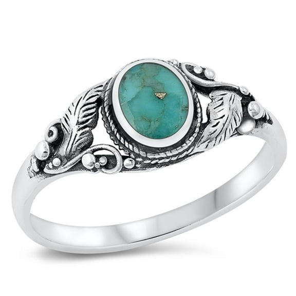 CHOOSE YOUR COLOR Bali Feather Simulated Turquoise Ring .925 Sterling Silver Band Blue CZ Female Size 4