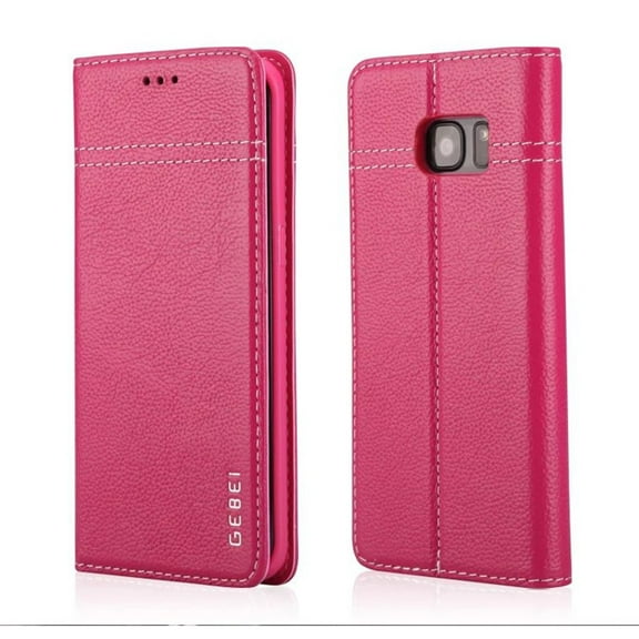 Samsung Galaxy S7 Case ,Mignova Genuine Leather Magnetic Closure Card Slot Wallet Case Cover with kick stand, ID & Credit Card Pockets for Samsung Galaxy S7 (Rose Pink)