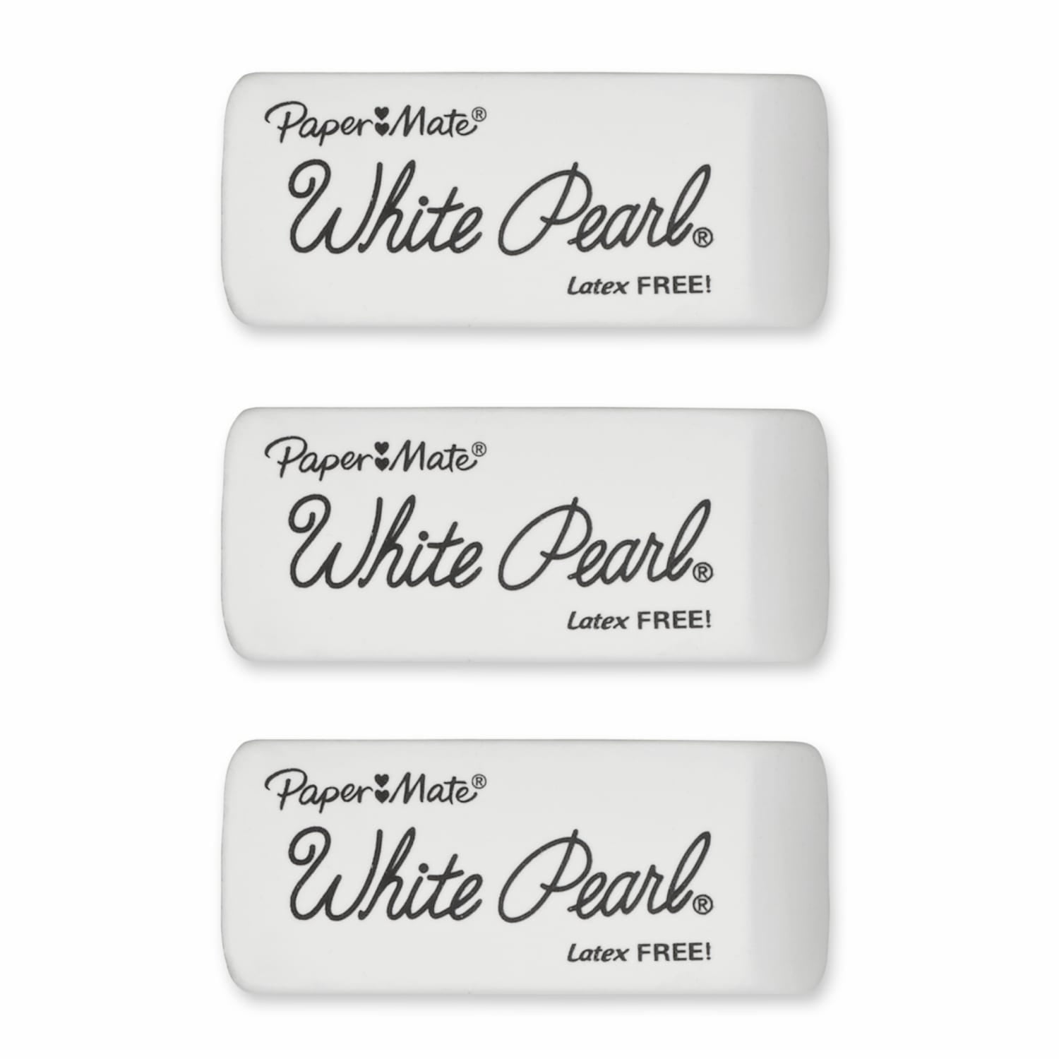 Paper Mate White Pearl Latex-Free Eraser, 3-Pack