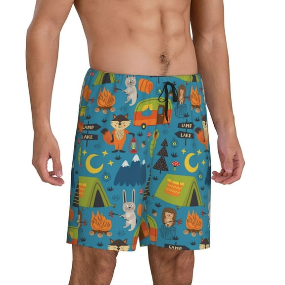 Picia Animals In Camping Pajama Shorts for Men, Men's Pajama Bottoms, Sleepwear,Short Pajama Pants-Small