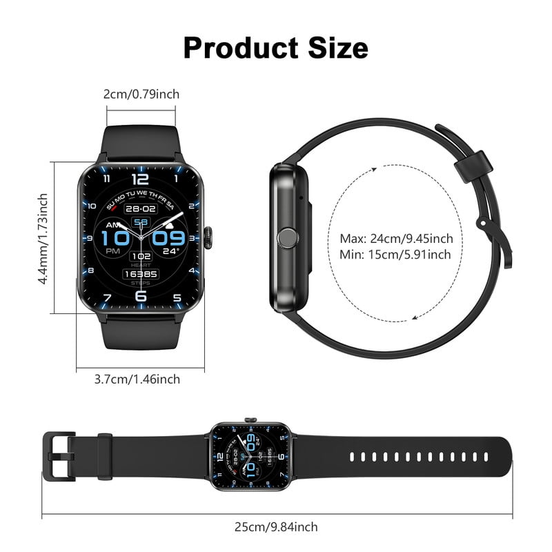 Smart Watch 1.85" HD Touchscreen Fitness Tracker, Bluetooth Notifications/Calls, IP68 Waterproof, 120+ Sport Modes, Bluetooth Call/Voice Assistant Fits for Android iOS (Black) for Perfect Gift