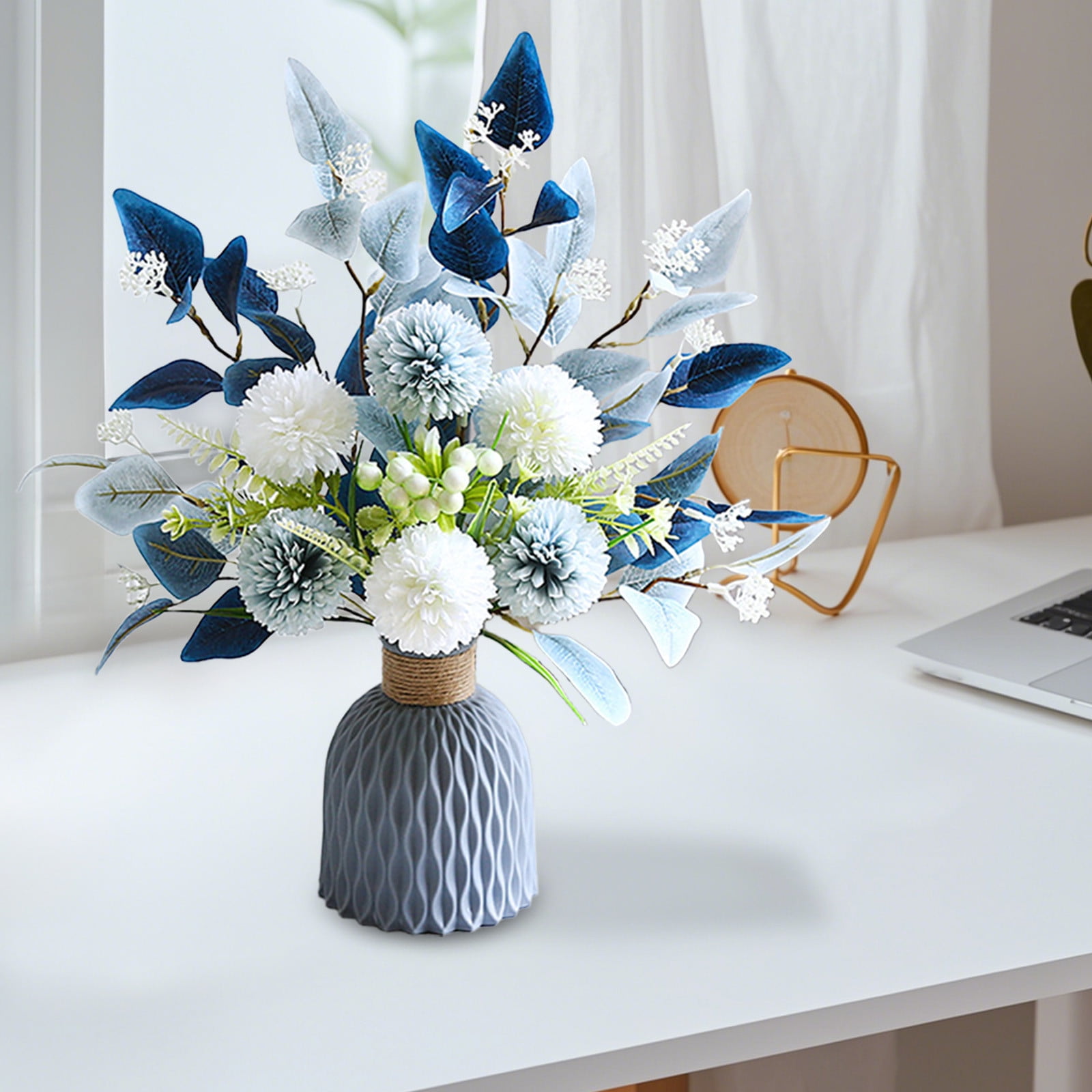 Clearance of savings! Artificial Flowers With Vases Fake Hydrangea With Bouquet Combination Living Room Family Banquet Party Wedding Decoration Outdoor Indoor Garden Home Decoration