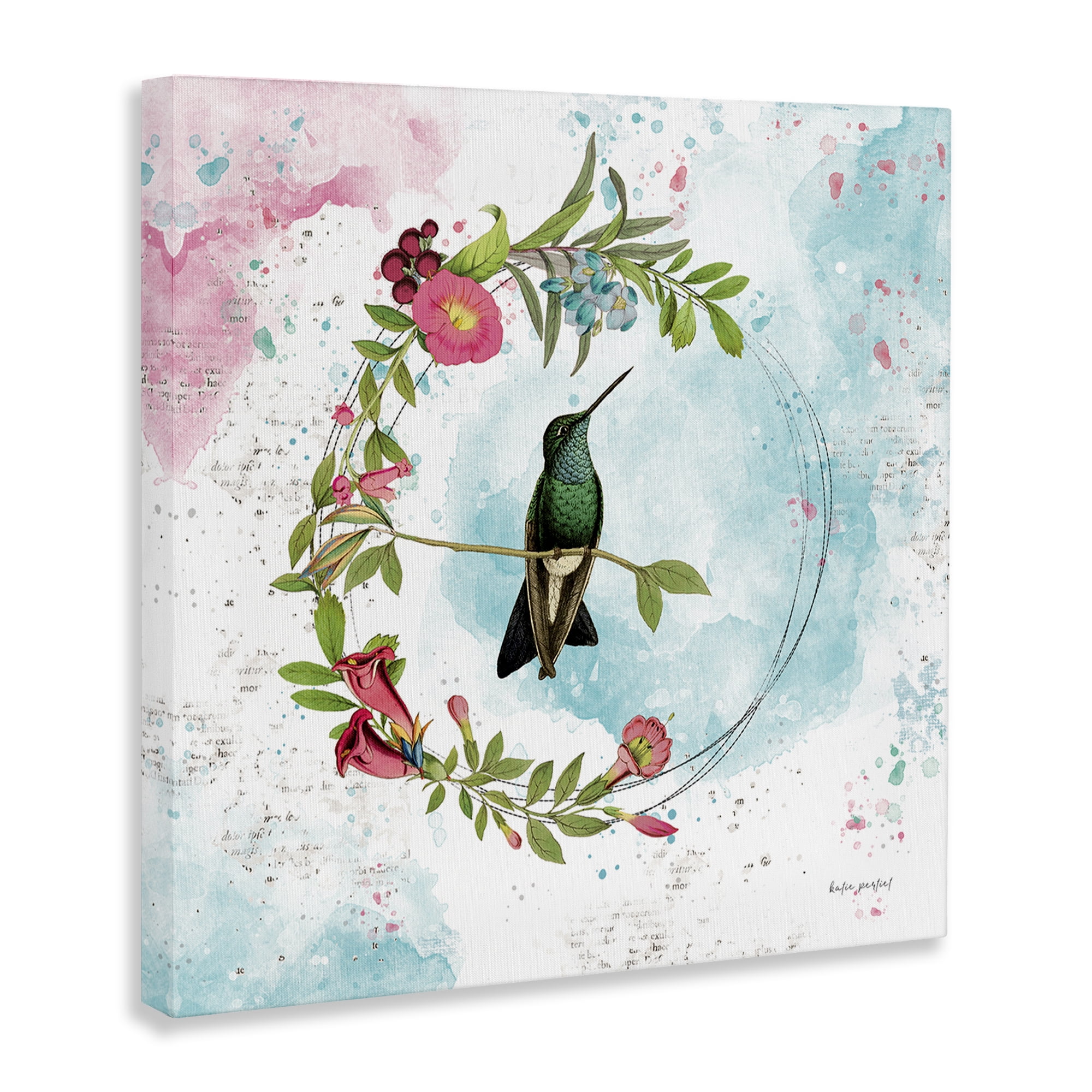 Stupell Industries Hummingbird within Wreath Animals Painting Wrapped Canvas Art Print Wall Art, 30 x 30