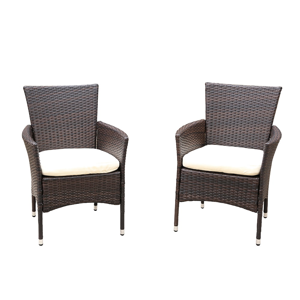 Set of 2 Patio Rattan Wicker Furniture Dining Chairs Cushioned with ...