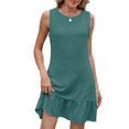 thumbnail image 1 of Vestido Corto de Manga Larga Mujer Algodón Lino Color Sólido Empalme Encaje Soluble en Agua, V-Cuello Rodilla-Longitud Vestido para la Moda Y el Uso Informal, 1 of 9