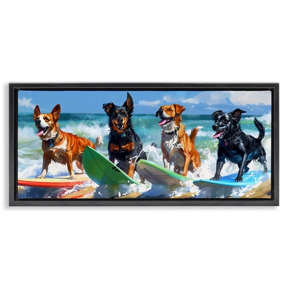 Stupell Industries Dogs on Surfboards Summer Fun Black Framed Floater Canvas Wall Art, design by Creative Studio