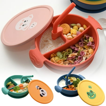 

SPRING PARK 1 set Silicone Baby Feeding Tableware Waterproof Spoon Non-Slip Baby Plate Bowl