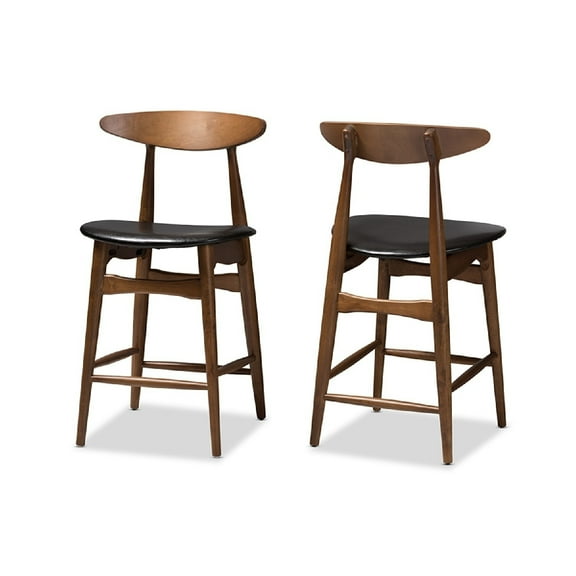 Baxton Studio Flora Mid-Century Modern Black Faux Leather Upholstered Walnut Finished Counter Stool (Set of 2)