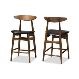 Baxton Studio Latina Mid-century Retro Modern Scandinavian Style Black Faux Leather Upholstered Walnut Wood Finishing 24-Inches Counter Stool - Set of 2 Baxton Studio Latina Mid-century Retro Modern Scandinavian Style Black Faux Leather Upholstered Walnut Wood Finishing 24-Inches Counter Stool - Set of 2