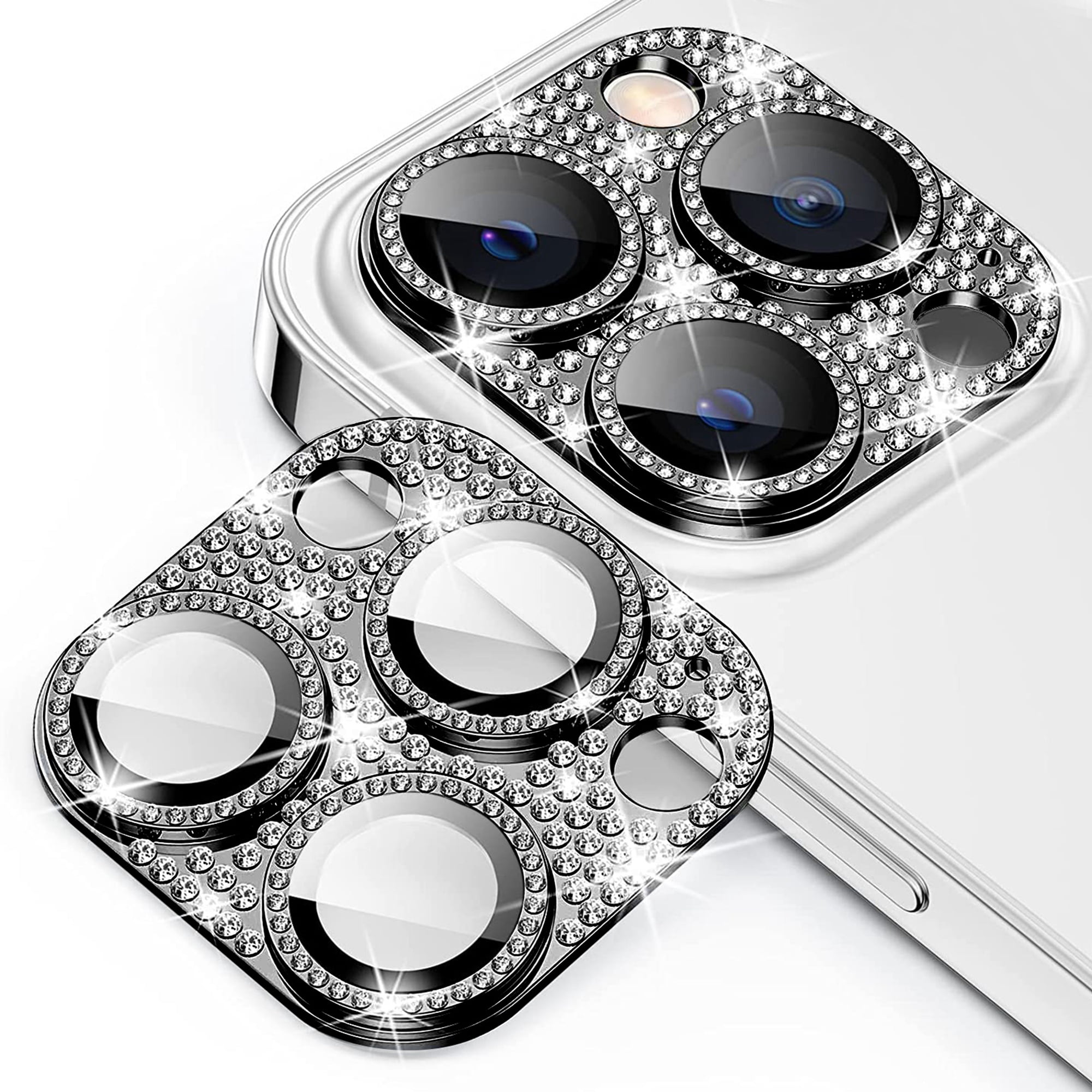Bling Diamond Camera Lens Protector for iPhone 13 Pro & iPhone 13 Pro Max, Dteck Glitter Metal Lens Protective Cover, Black