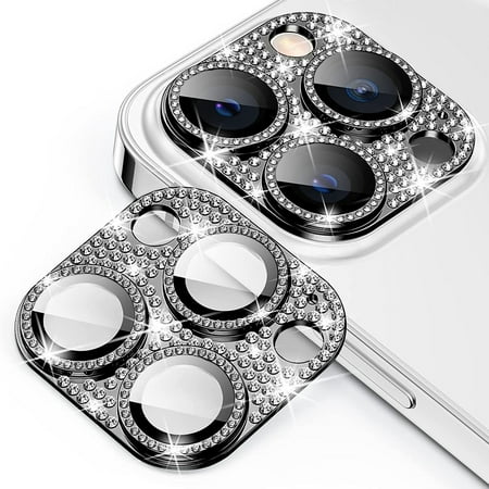 Bling Diamond Camera Lens Protector for iPhone 13 Pro & iPhone 13 Pro Max, Dteck Glitter Metal Lens Protective Cover, Black
