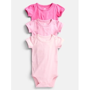 Wonder Nation Baby Girls Short-Sleeve Bodysuits 3-Pack
