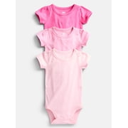 Wonder Nation Baby Girls Short Sleeve Bodysuits, 3-Pack, Sizes 0-24 Months