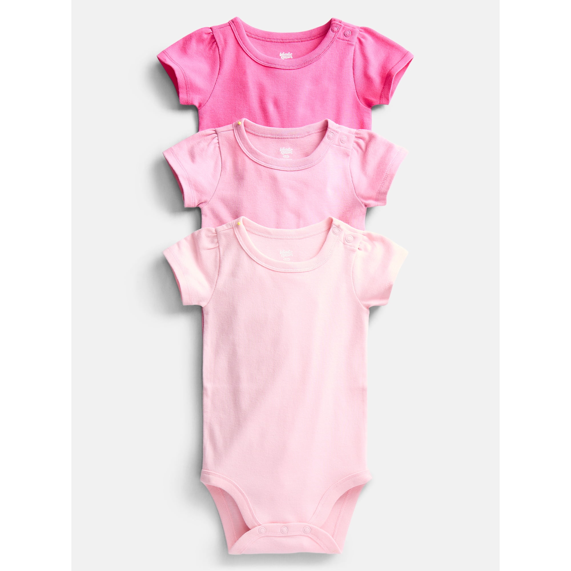 Wonder Nation Baby Girls Short Sleeve Bodysuits, 3-Pack, Sizes 0-24 Months