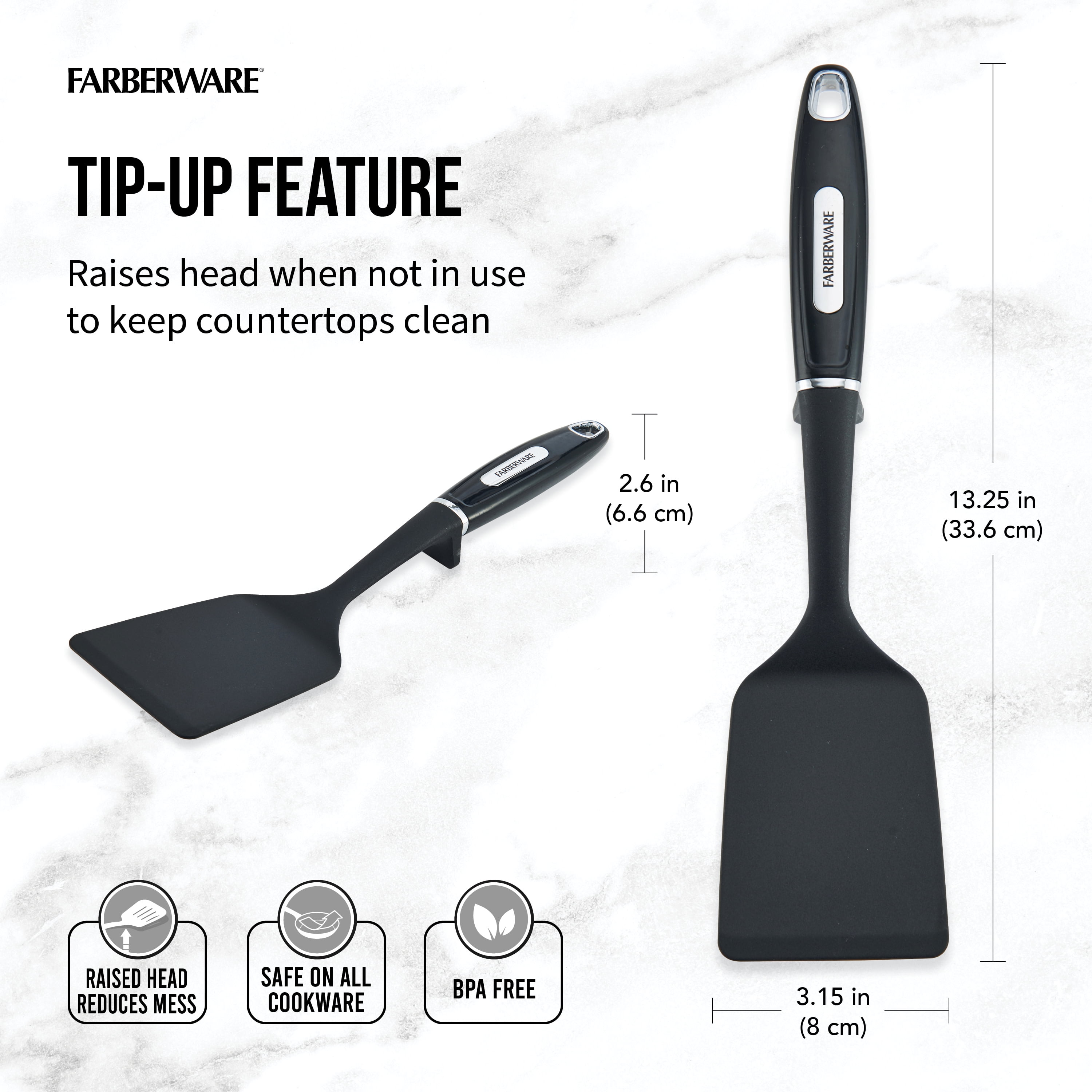 (2 pack) Farberware Professional Nylon Kitchen Spatula/Turner with Black Plastic Handle