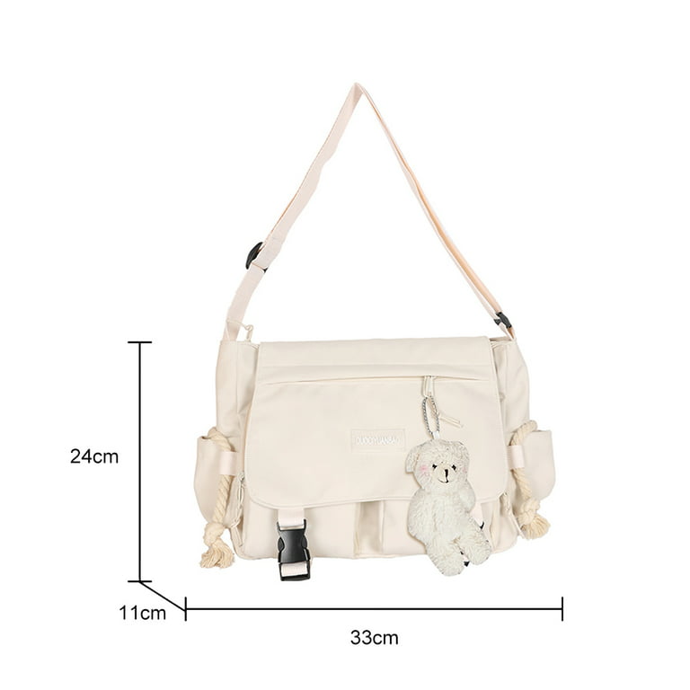 Bxingsftys Kawaii Messenger Bag - Nylon Shoulder Bag for School Multi Pockets Crossbody Handbags Purse Aesthetic Messenger Bag (White), Women's, Size
