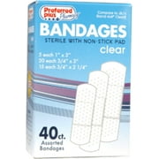 Bandages Clear Adhesive Sterile with Non-Stick Pads, Assorted Size 40 ea