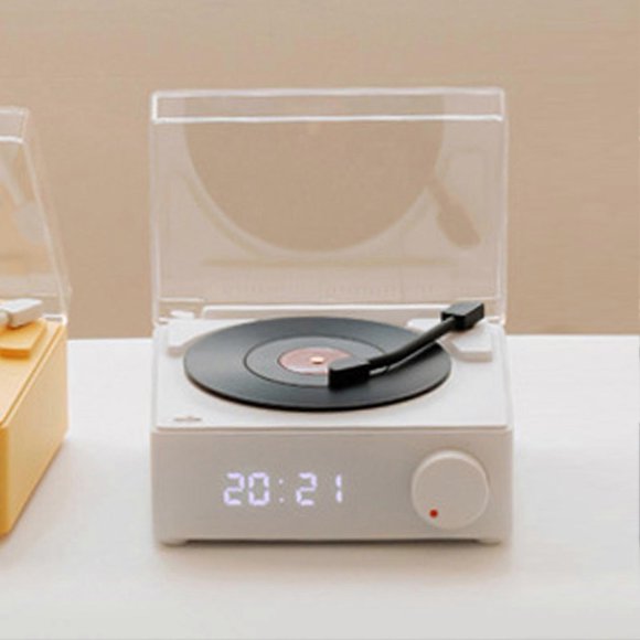 Record Player Bluetooth Speaker 3 Modes HiFi Stereo Sound Portable Wireless Turntable Speaker Alarm Clock for Bedroom White _Perfect Gift