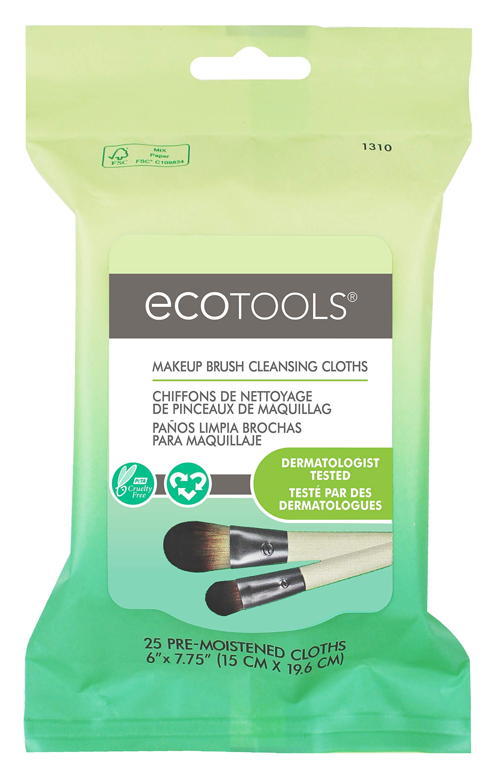 EcoTools Makeup Brush Cleansing Cloths, 25 Count Quick & Convenient