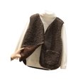 thumbnail image 2 of LMLYSoH Women Fashion Polar Fleece Vest Solid Color V-Neck Sleeveless Button-Down Waistcoat Jackets Autumn Winter Casual Outerwear, 2 of 3