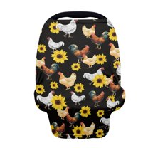 Renewold Rooster Sunflower Infant Car Seat Cover, Chicken Pattern Baby Carseat Scarf Stretchy Nursing Scarf Car Seat Canopy Breathable Nursing Cover for Boys Girls, Black