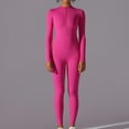 thumbnail image 6 of Lovskoo 2024 Women Workout Jumpsuit Zip Up Romper Bottom Pants Long Sleeve Solid Color Yoga Bodycon Bodysuit One Piece Jumpsuit Pants Hot Pink M, 6 of 7