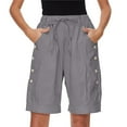 thumbnail image 6 of Women Bermuda Pants, Lightweight Wide Leg Baggy Shorts Drawstring Elastic Waist Loungewear Knee Length Pants Gray L, 6 of 8