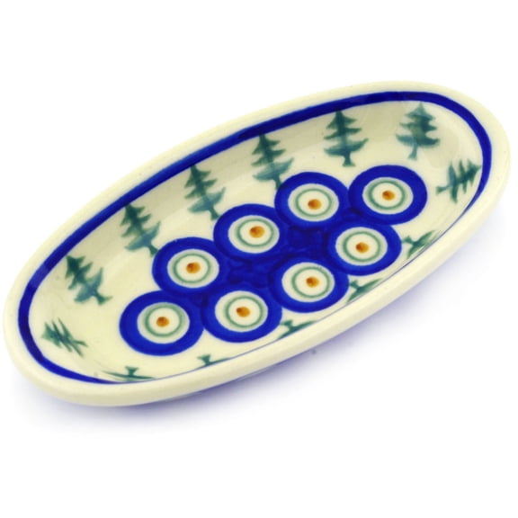 Polish Pottery 5½-inch Condiment Dish (Peacock Pines Theme) Hand Painted in Boleslawiec, Poland Certificate of Authenticity