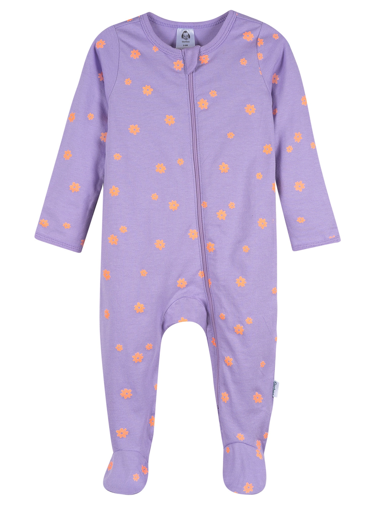 Gerber Baby Girl 2-Way Zipper Cotton Sleep 'N Play Footed Pajamas, 2-Pack, Sizes Newborn - 3/6 Months