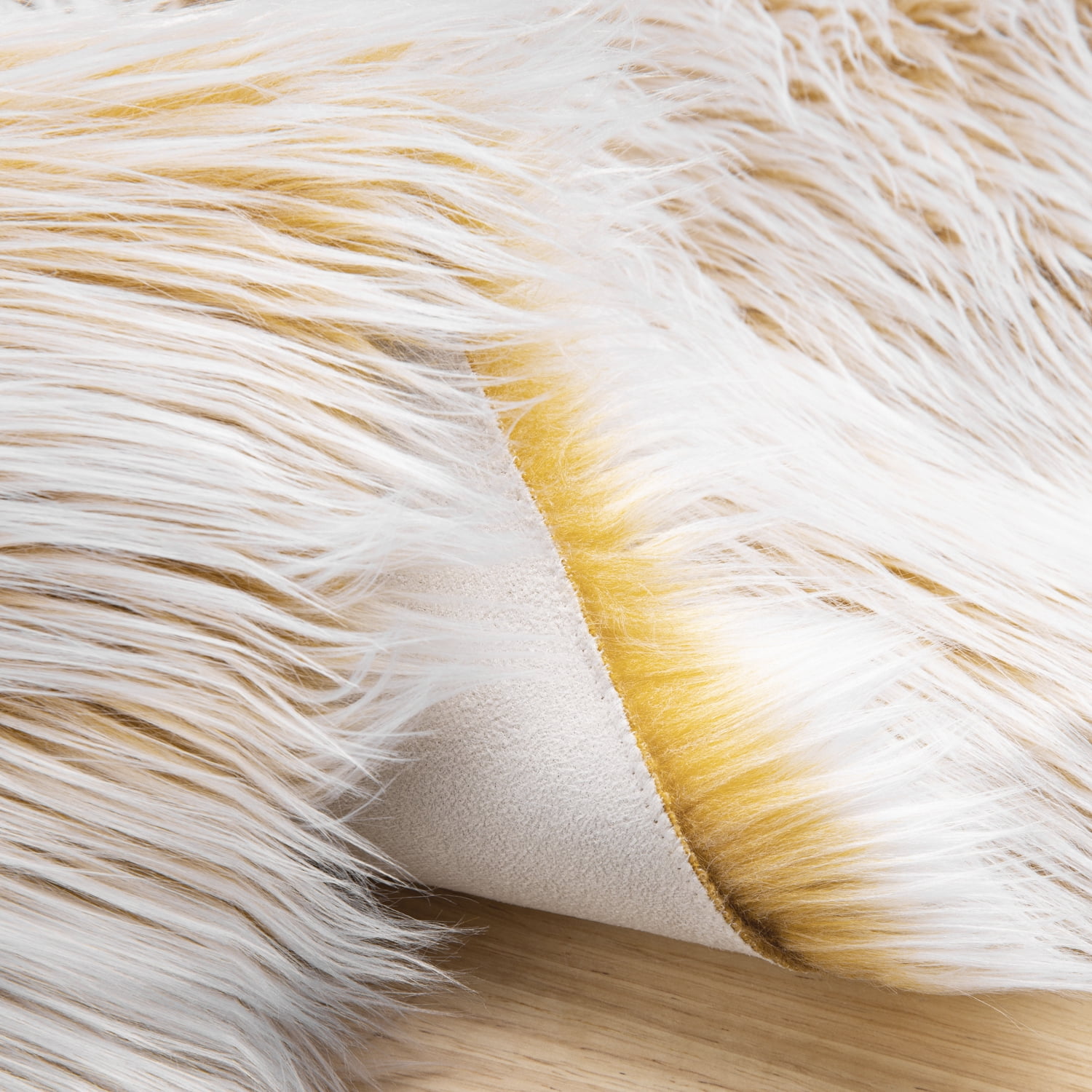 Deluxe Ultra Soft Faux Sheepskin Fur Series Fluffy Decorative Indoor Shag Area Rug, 3 x 3 Feet Round, Yellow and White, 1 Pack