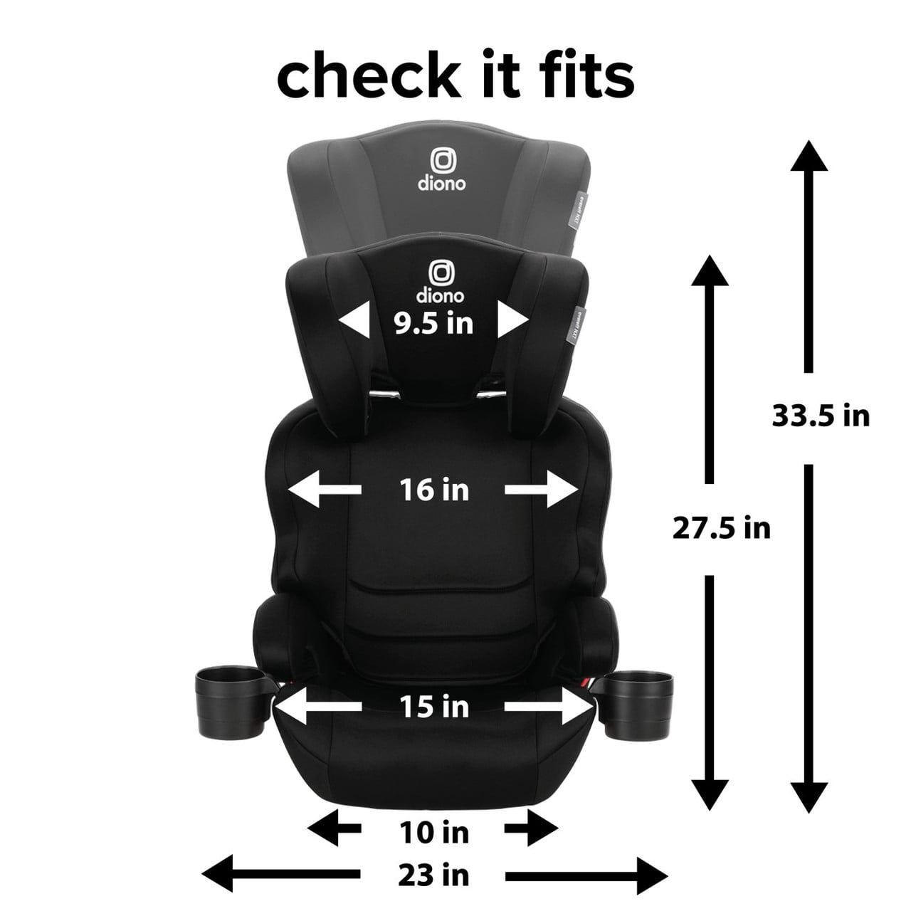 Diono Everett NXT Latch Slim Fit Lightweight Booster Car Seat, Black