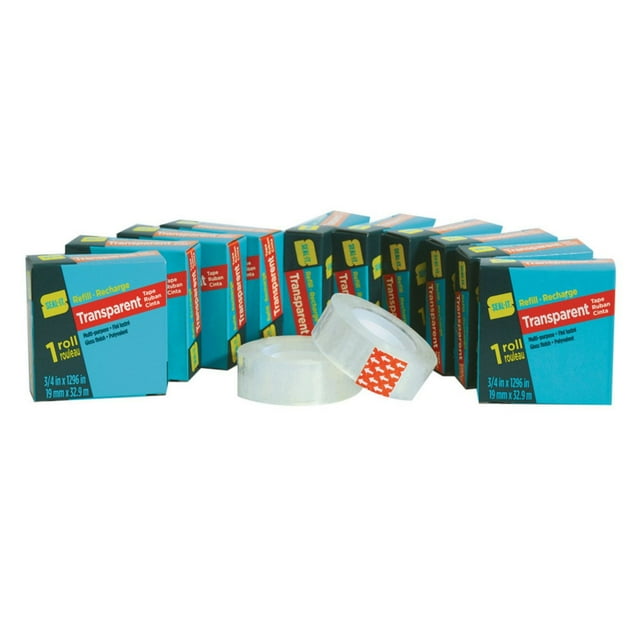 Seal-It Transparent Stationery Tape Refill Rolls 3/4 x 1296 Inches, Value Pack of 12, 15,552 Inches Total