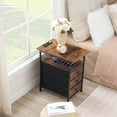 thumbnail image 3 of End Tables Set of 2, Narrow Side Table with Charging Station, Nightstand with 3 Non-Woven Fabric Drawers, Bedside Table for Small Spaces, for Living Room, Rustic Brown and Black, 3 of 9