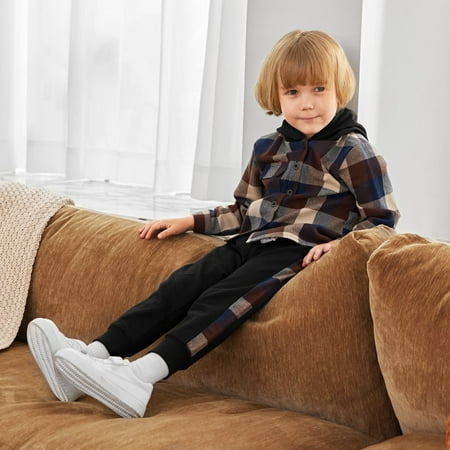 

2Pcs 12M-5T Toddler Boys Autumn Clothes Set Sweatsuits Kids Long Sleeve Plaid Hoodie Top + Drawstring Jogger Sweatpant