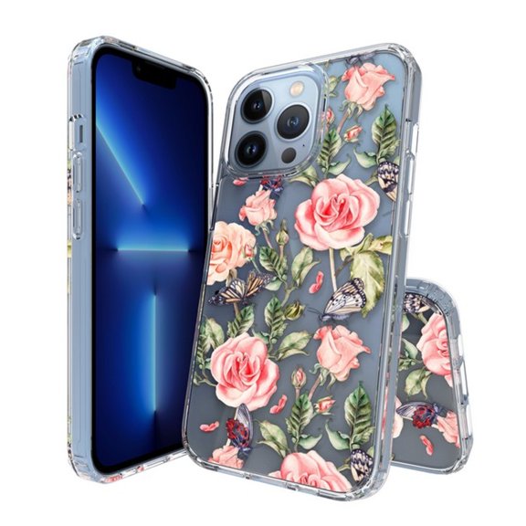 For Apple iPhone 16 (6.1") Floral Patterns Design Clear TPU Silicone Shock Absorption Bumper Slim Hard Back Phone Case Cover by Xpression - Flowers & Butterfly