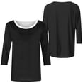 thumbnail image 5 of Women's Color Block 3/4 Sleeve Crew Neck Top Casual Loose T-Shirt, 5 of 5