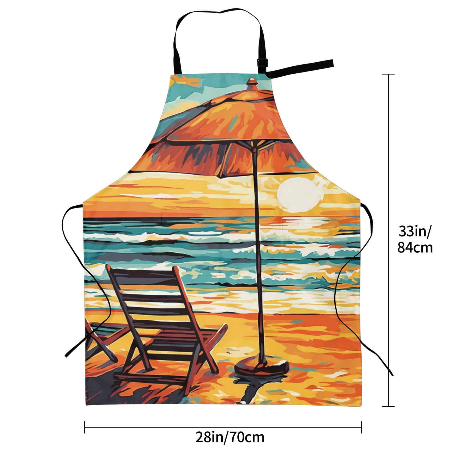 Kdxio Beach Umbrella Sunset Apron with Pockets Adjustable Kitchen Aprons for Men Women Waterproof Aprons for Cooking,Drawing,Crafting, Baking Household Cleaning