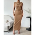 thumbnail image 3 of BTFBM Women's Ruched Bodycon Dress Summer Casual Sleeveless Lightweight Back Slit Elegant Club Party Cocktail Maxi Dresses, 3 of 9