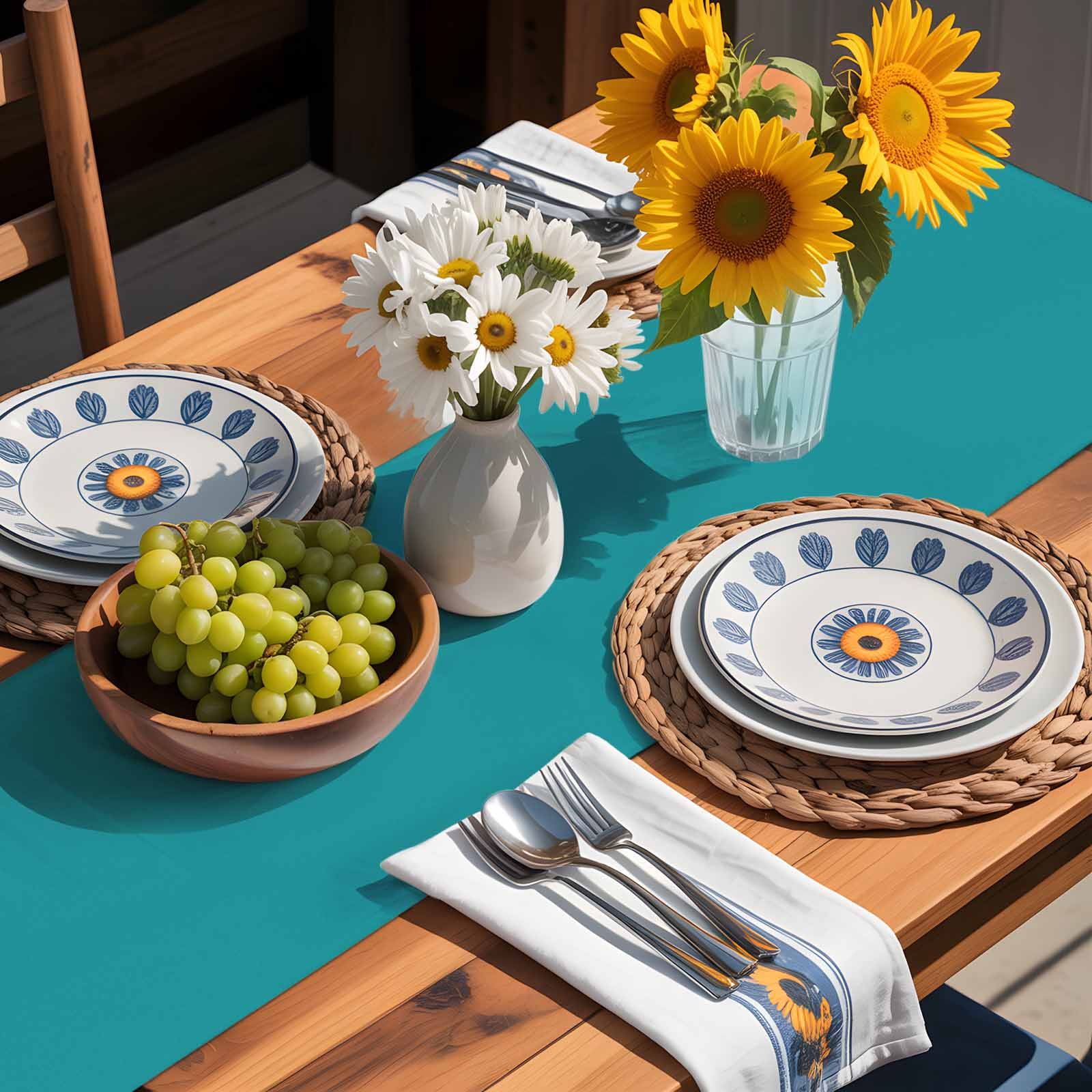 Teal Cotton Linen Table Runner for Dining Kitchen, Turquoise Pure Teal Wedding Outdoor Party Tablerunners Decoration, Dresser Scarf Coffee Tablecloth Runners 13x70 Inches