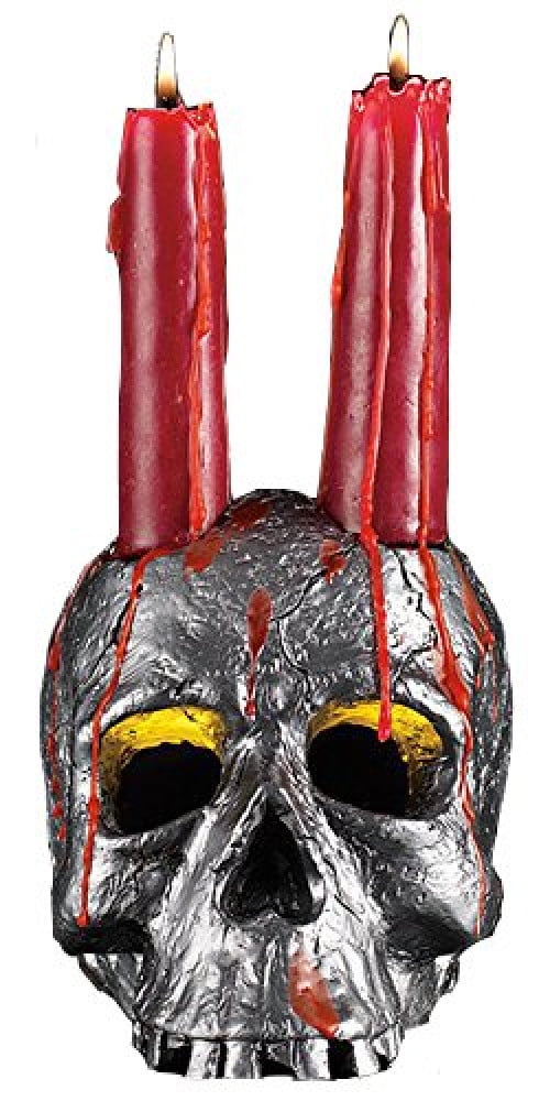 17518 Dollhouse Miniature Halloween Skull Pick w/ Red Dripping Candle 