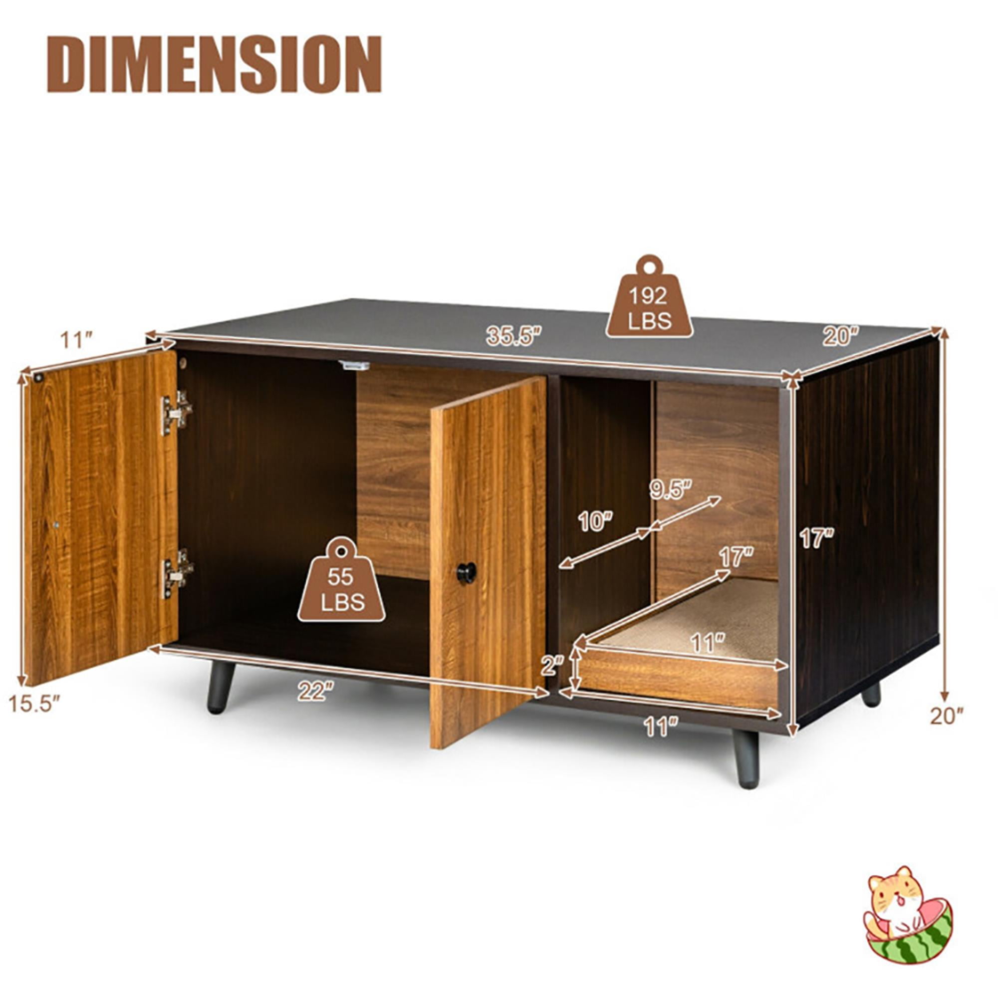 Kadyn 35" Cat Litter Box Enclosure Hidden Litter Box Furniture, Wooden Cat Washroom Cat House with Scratch Pad, Brown