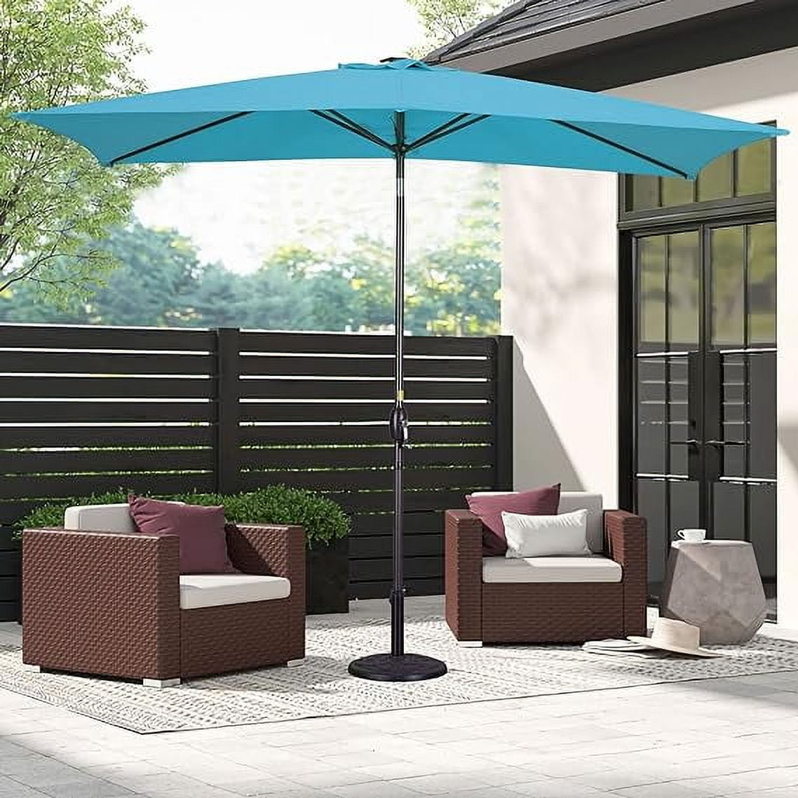 Heynemo 10x 6.5ft Rectangular Patio Umbrella, Outdoor Table Market Umbrella with Crank, 6 Steel Ribs, Polyester Canopy, Aluminum Pole,Lake Blue