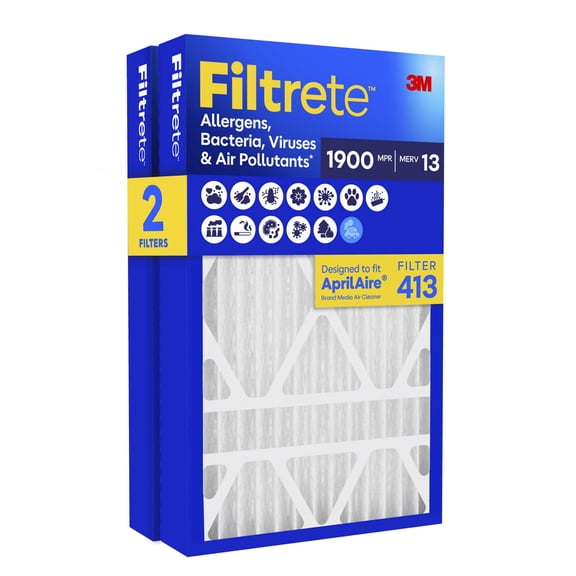 Filtrete 16x25x4 AprilAire HVAC Furnace Air Filter, MPR 1900 MERV 13, Premium Allergen, Bacteria and Virus, 2 Filters